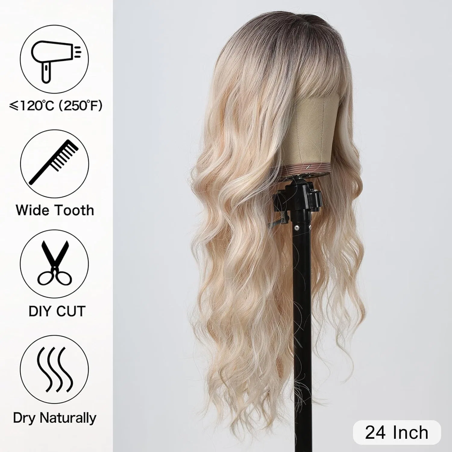 Женский длинный волнистый синтетический парик Allbell с челкой, блонд Allbell, Ombre Blonde 8155-3 — фото 4