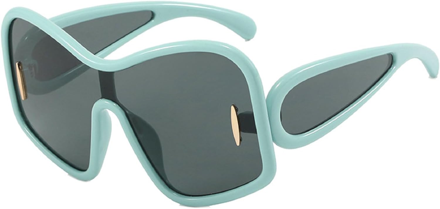 

Большие цельные солнцезащитные очки-щитки для женщин, модные панк-солнцезащитные очки квадратной формы, винтажные солнцезащитные очки в большой оправе для мужчин, защитные очки-маска mincl, Green