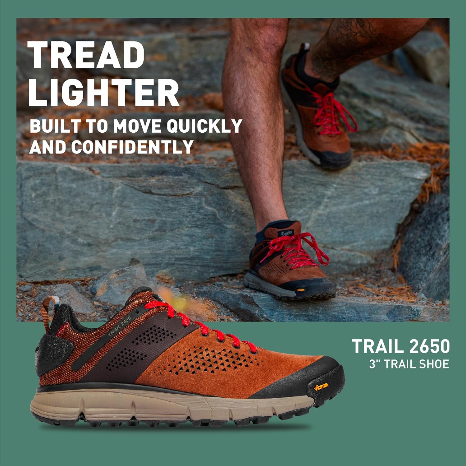 Мужские туристические ботинки Danner Trail 2650 - прочная замша, легкий текстиль с дышащей сетчатой подкладкой, стелька Ortholite и подошва Vibram для сцепления Name ‎Danner, коричневый/красный — фото 2