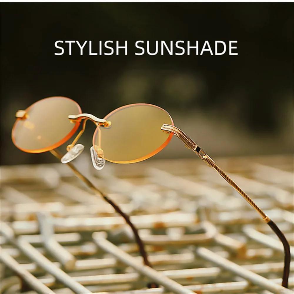 

Модные овальные солнцезащитные очки, маленькие без оправы, для женщин и мужчин, металлические солнцезащитные очки с защитой от УФ-излучения UV400 PRSTNN, C7