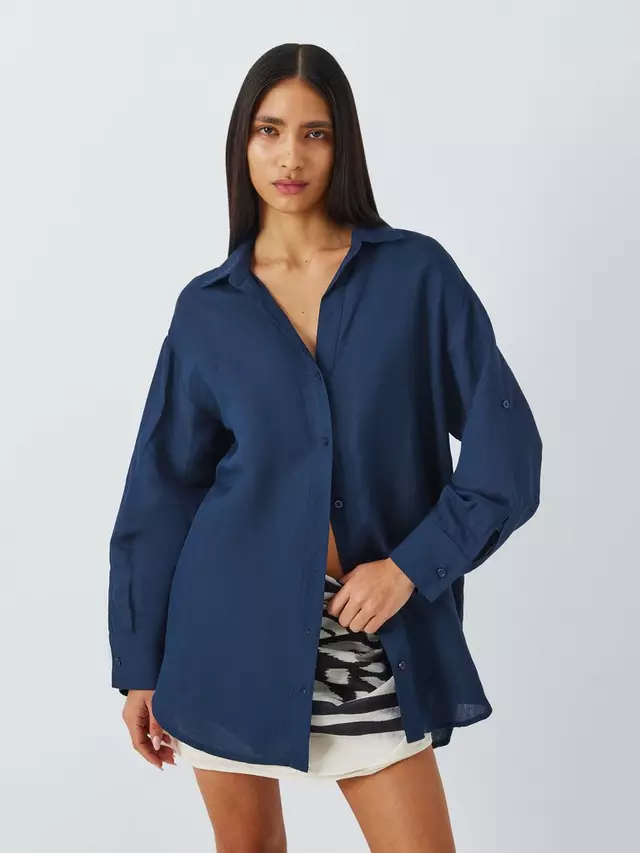 

Пляжная рубашка John Lewis Linen Blend, темно-синий