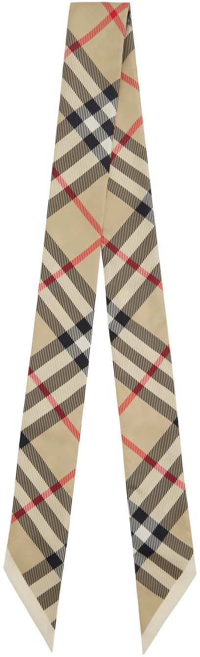 

Бежевый шелковый шарф скинни в клетку Burberry