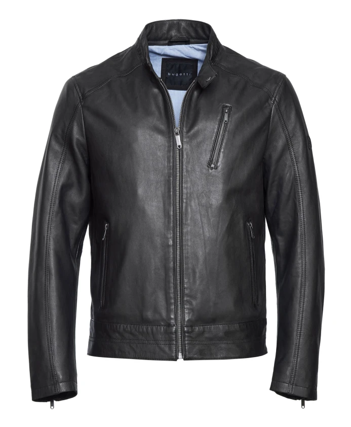 

Стильная кожаная куртка с уникальными деталями. Bugatti, черный