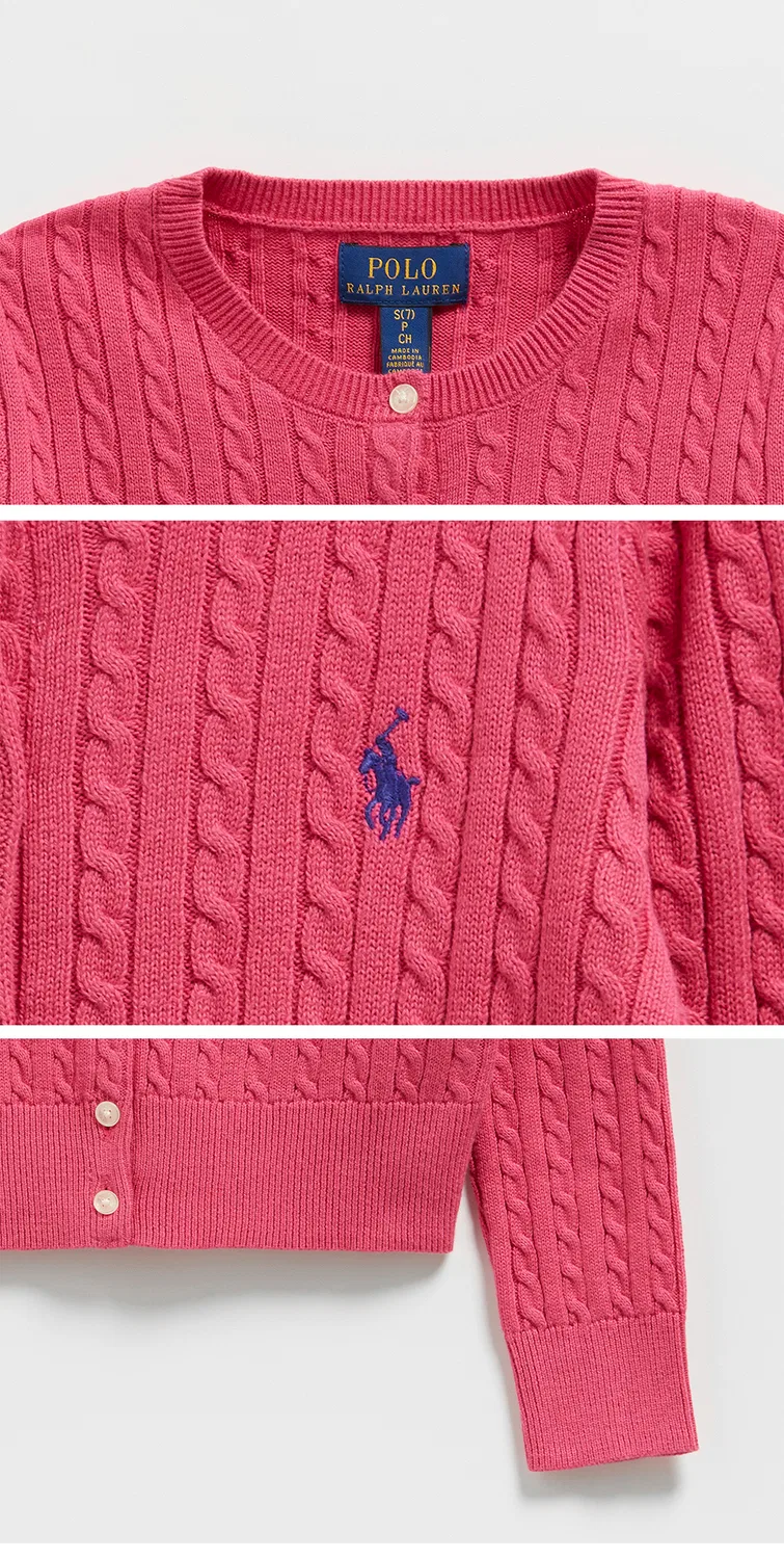 Детский вязаный кардиган Mini Cable Cotton розовый от Polo Ralph Lauren Children — фото 4