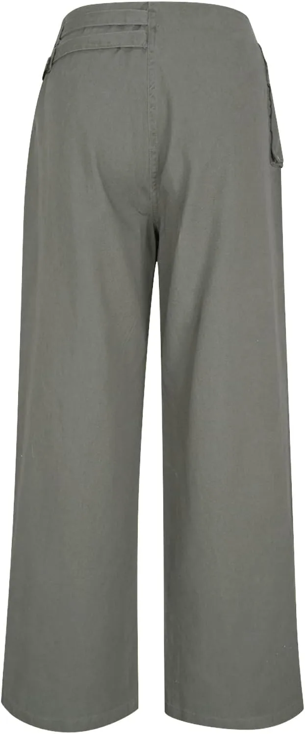 Женские брюки Mid Rise Baggy с регулируемой талией, широкие штаны Vintage Straight Loose из хлопка с карманами Generic, темно-серый — фото 4