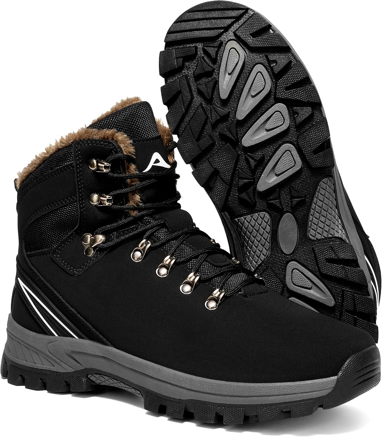 

Зимние ботинки Ecetana Mens Snow: утепленные водонепроницаемые походные кроссовки, повседневные теплые ботильоны с меховой подкладкой, черный