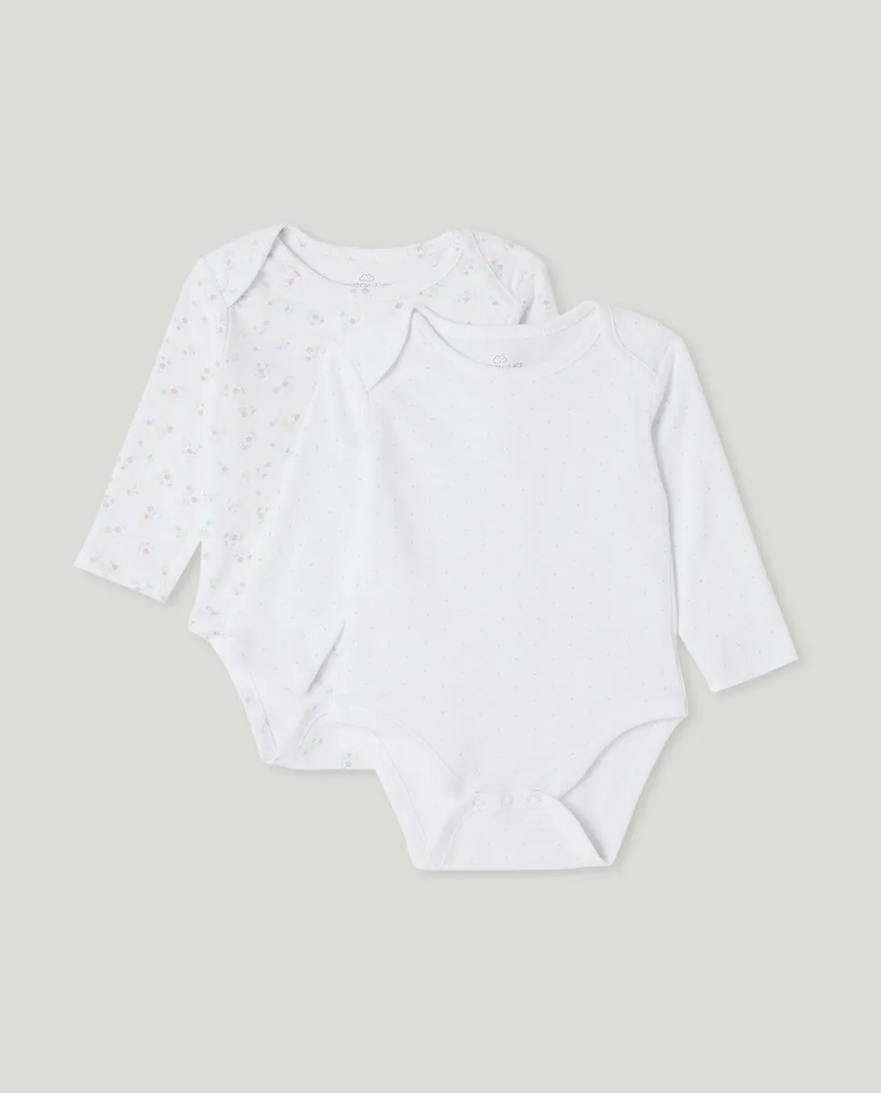 

Комплект из двух боди для девочек с длинными рукавами Cotton Juice, белый
