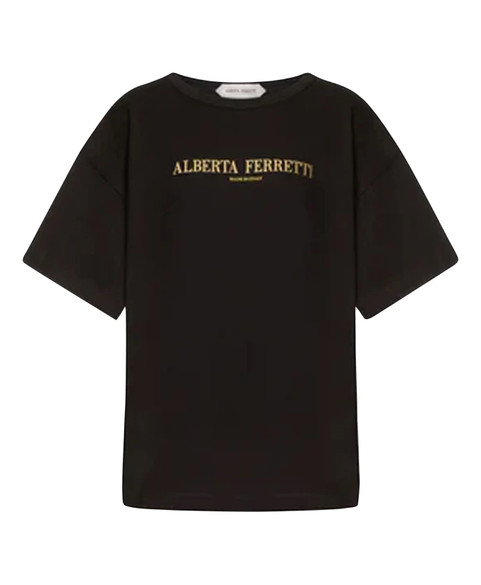 

Хлопковая футболка с круглым вырезом Alberta Ferretti, черный