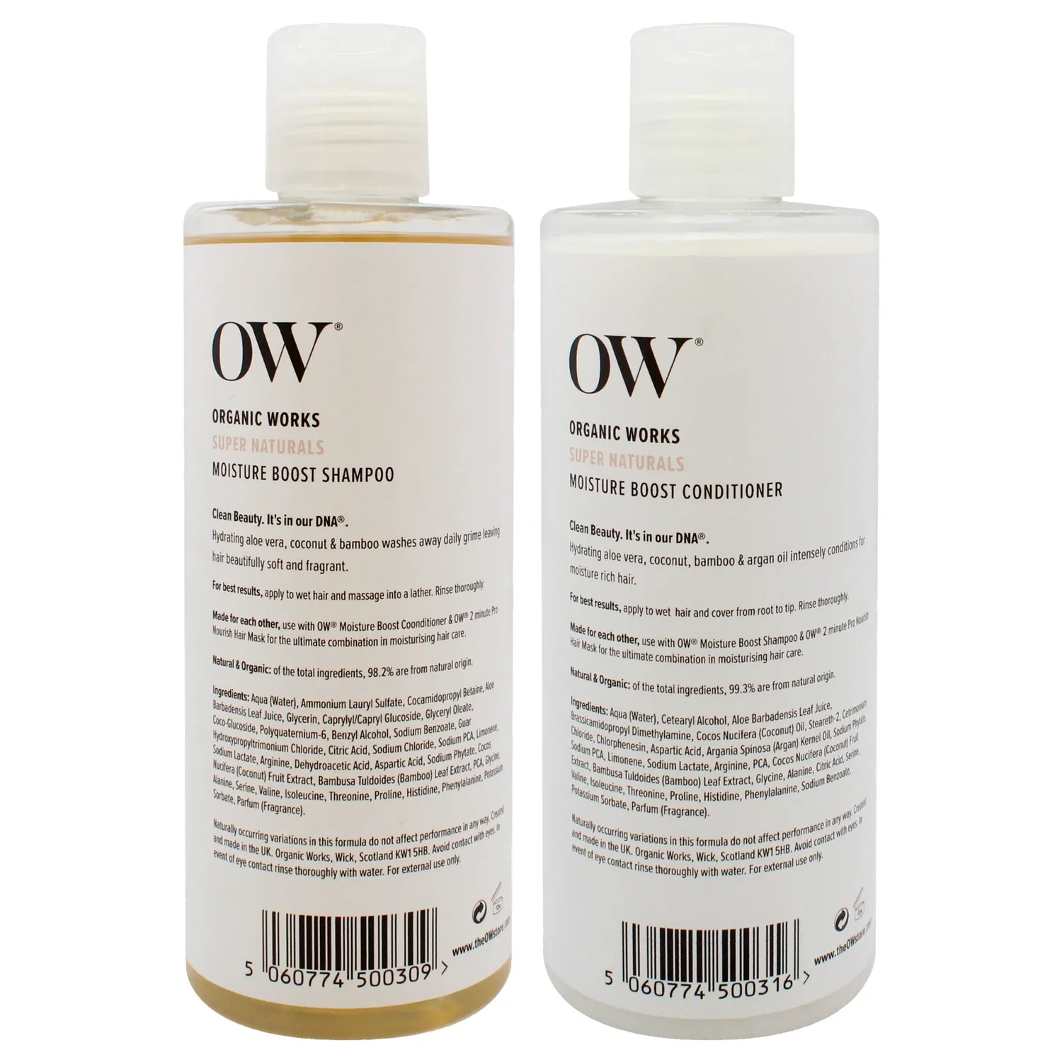 Набор Super Naturals Moisture Boost Kit от Organic Works для мужчин и женщин - комплект из 2 предметов: шампунь 300 мл и кондиционер 300 мл, белый — фото 3