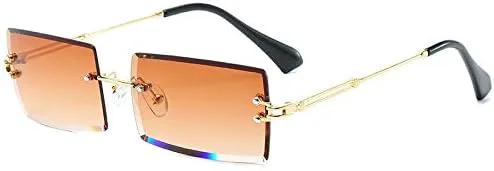 

Модные прямоугольные солнцезащитные очки без оправы для женщин, солнцезащитные очки с градиентным переходом для мужчин, защита от УФ-излучения UV400 MTZJH, Golden Tea