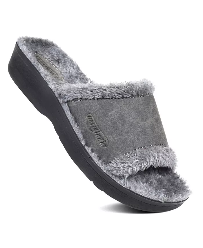 Женские слайды Aspen Fuzzy Strap с поддержкой свода стопы Aerothotic, серый