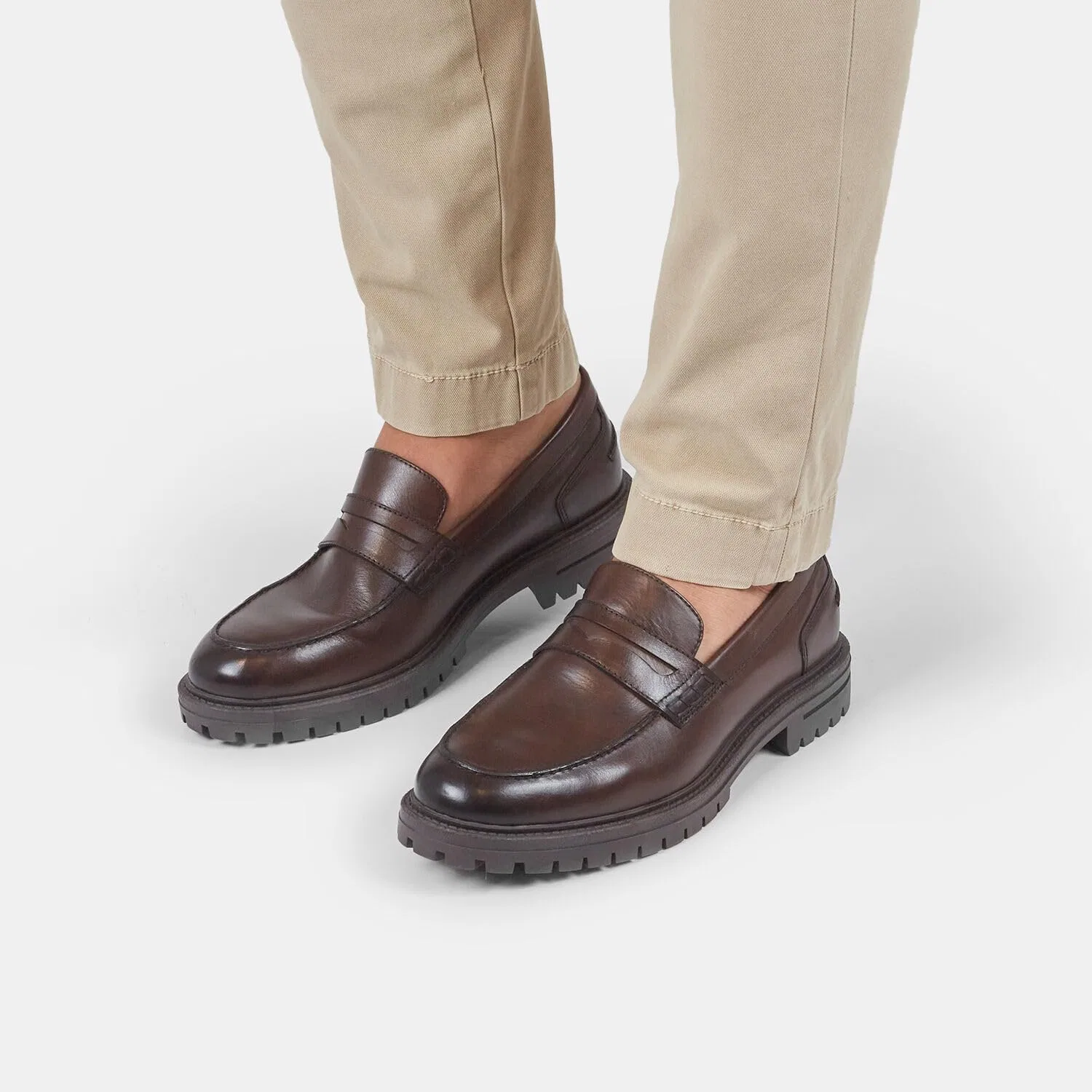 Туфли Bata Mocassini da Uomo in Pelle Con Suola Track, Brown — фото 2