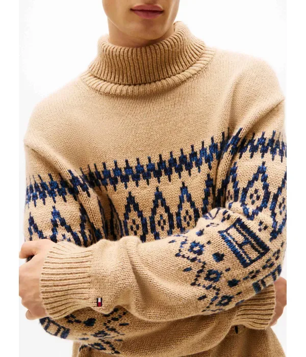 Шерстяная водолазка Fair Isle relaxed fit Tommy Hilfiger, бежевый — фото 4