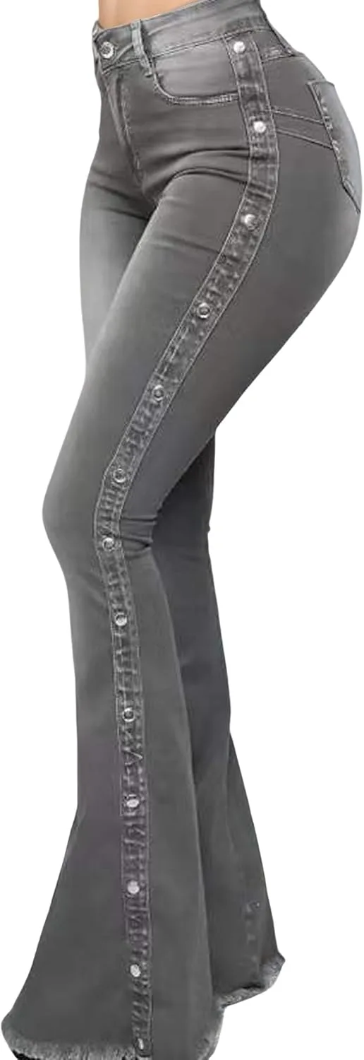 

Женские джинсы с высокой талией и расклешенным низом Nupucy