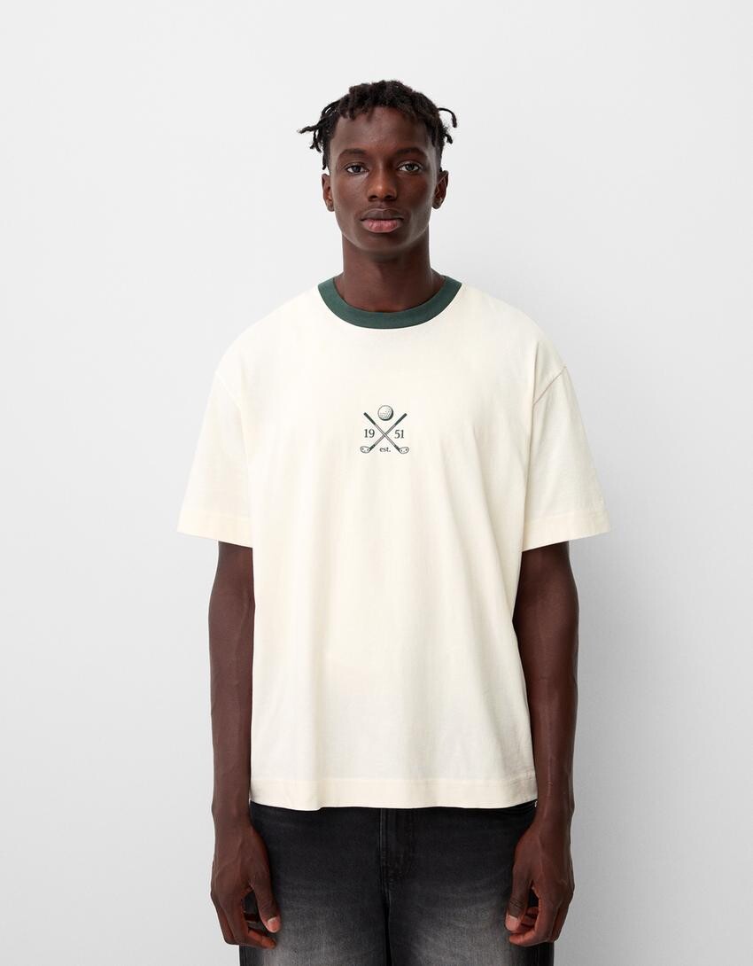 

Футболка с коротким рукавом и принтом большого шлема Bershka, белый