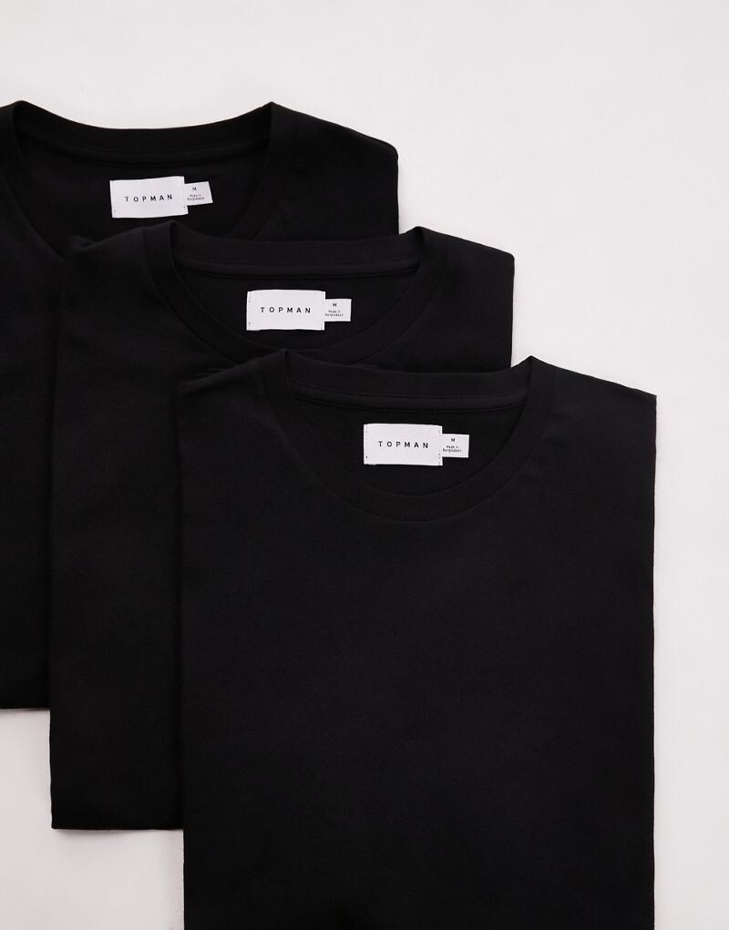 

Черная футболка классического кроя из трех комплектов Topman