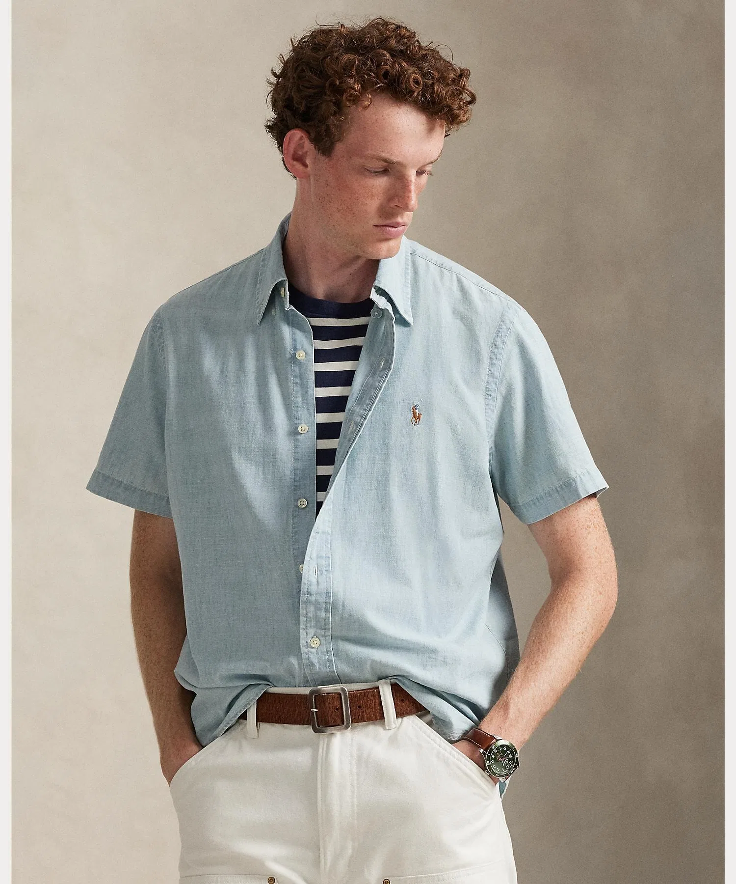 Мужская хлопковая рубашка POLO RALPH LAUREN классического кроя тёмно-синяя