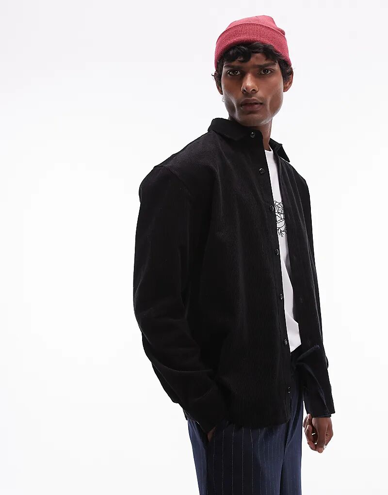 

Мини-рубашка свободного кроя черного цвета Topman