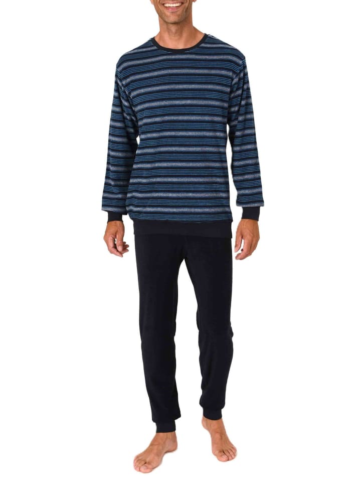 

NORMANN Пижама из махровой ткани с длинными рукавами и манжетами, синего цвета