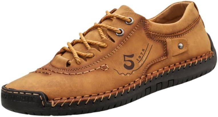 

Мужские большие мягкие кожаные туфли с удобной подошвой - простые, ретро, универсальные, подходят для прогулок на свежем воздухе и походов Clolinde, хаки