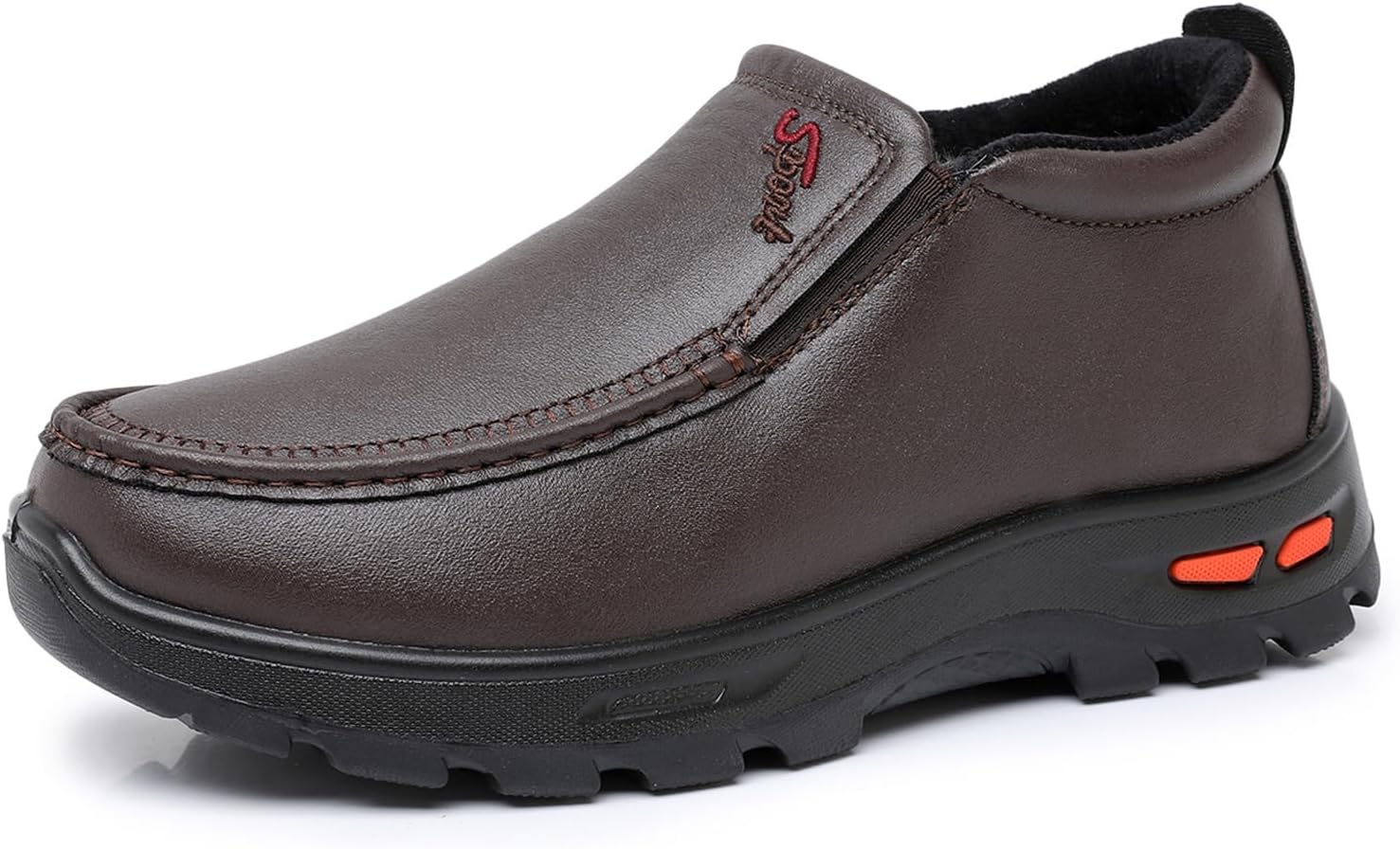 

Мужские кожаные плюшевые слипоны для ходьбы, удобные с круглым носком, теплые, противоскользящие, повседневные ботинки для улицы, путешествий и альпинизма Bedgmdeg, коричневый