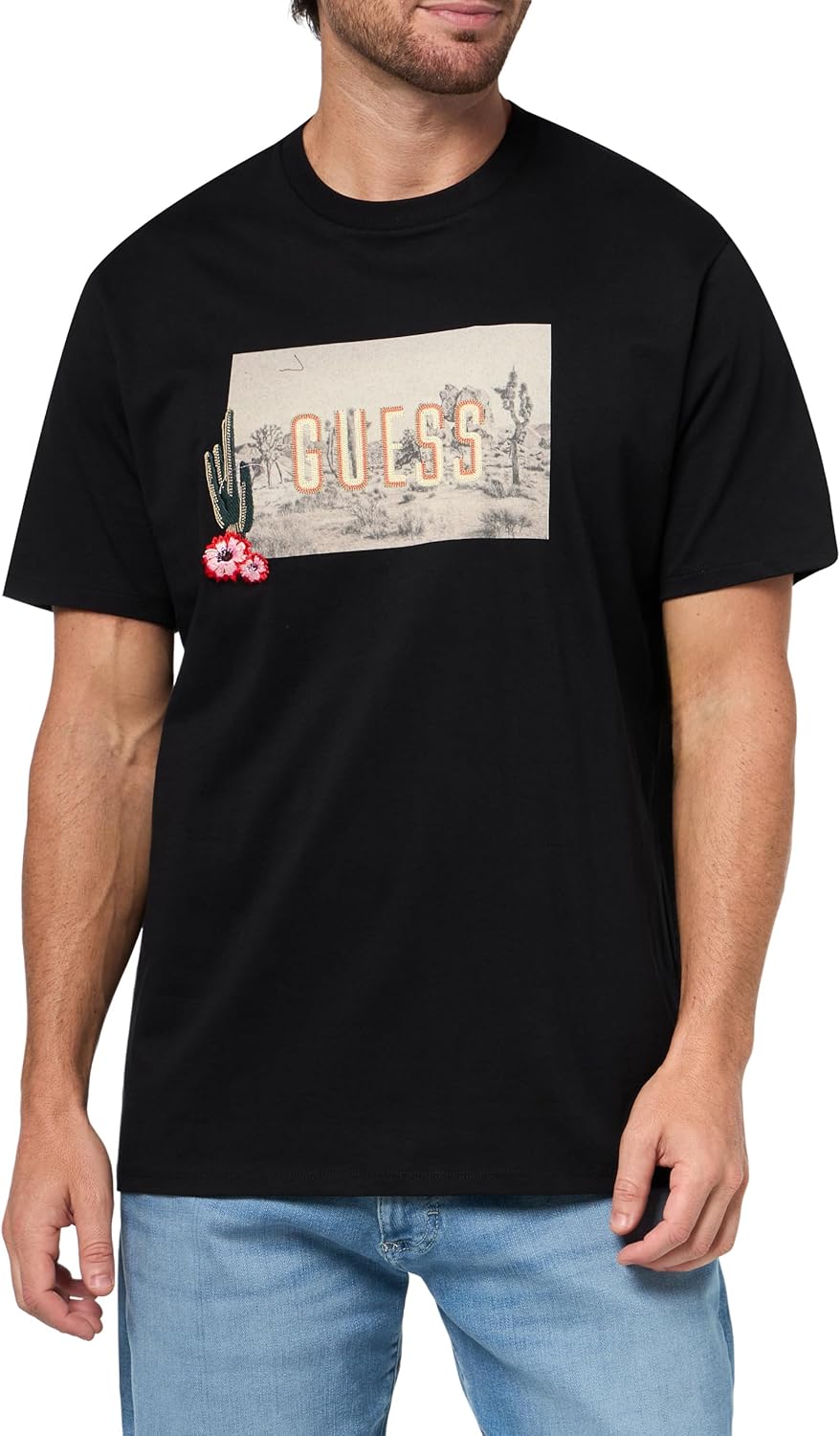 

Мужская футболка GUESS Eco с коротким рукавом «Кактусовый сад», Jet Black