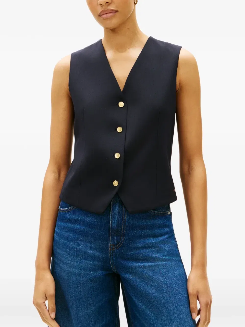 Классический жилет из шерстяного смесового материала с V-образным вырезом и застежкой на пуговицах Tommy Hilfiger, синий — фото 4