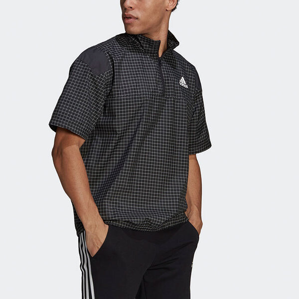 Футболка m primeblue tee contrasting colors half zipper sports stylish short sleeve black Adidas, черный — фото 4