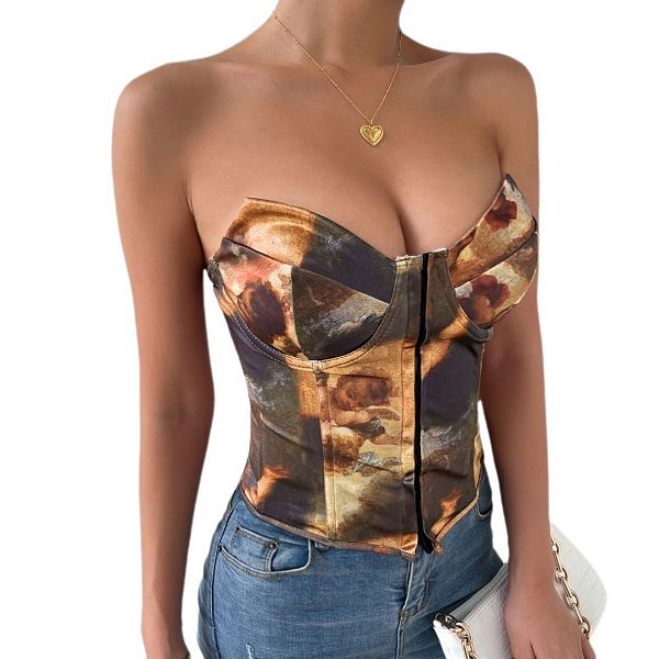 

Женский корсет-бюстье с цветочным принтом на косточках и регулируемой шнуровкой сзади Yesfashion, Brown