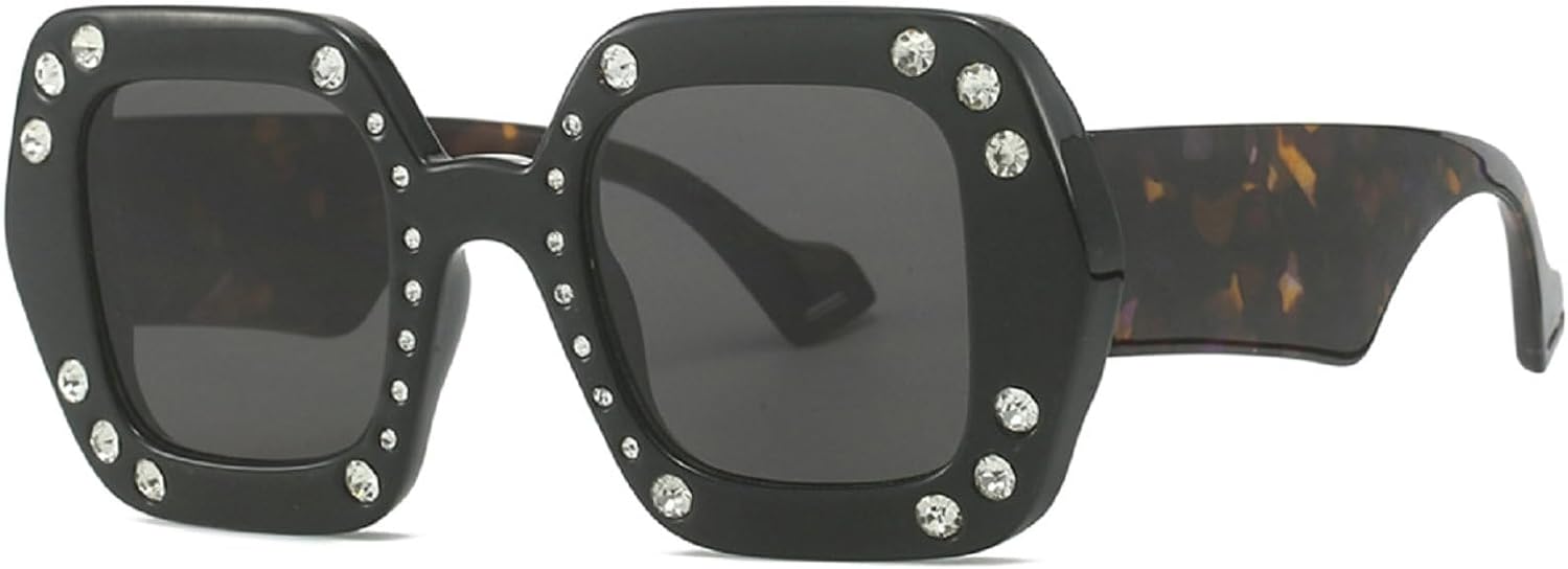 

Крупные солнцезащитные очки с бриллиантами и стразами, женские квадратные солнцезащитные очки, модные блестящие очки для вечеринок, нестандартные толстые очки mincl, Black&leopard