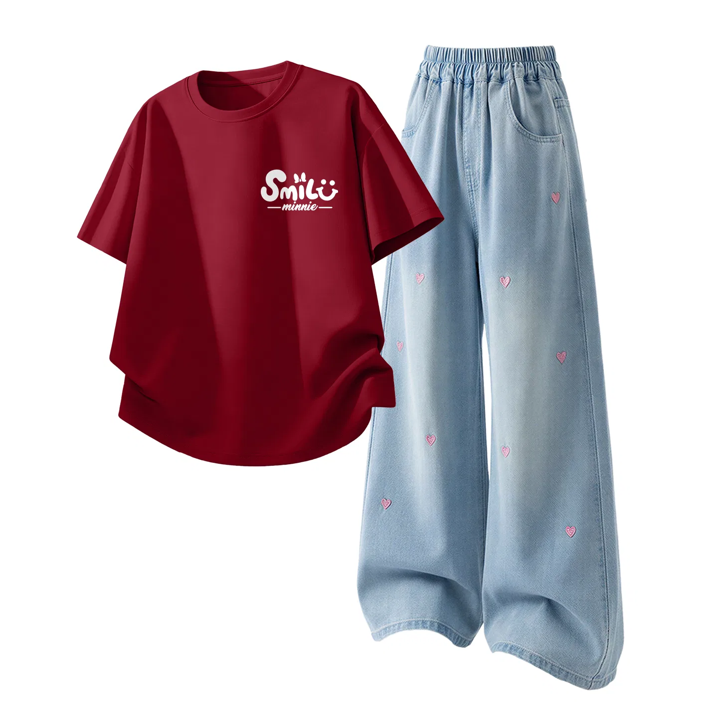 Детский спортивный костюм Casual Sportswear 2 Piece Set Disney, Di B Letter Smile K Garnet Red+Solid Color Denim Light Blue