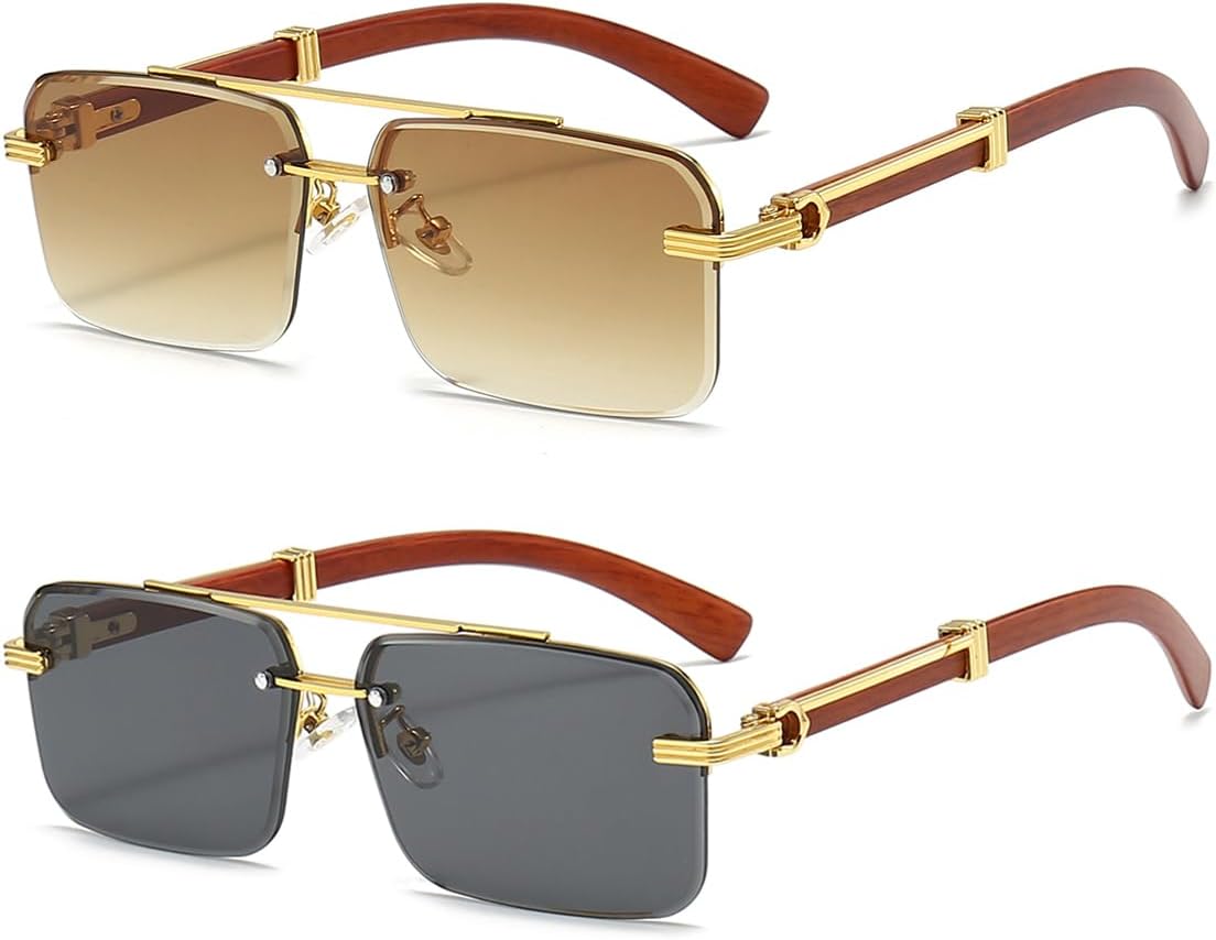 

Мужские солнцезащитные очки Gleyemor: модные прямоугольные солнцезащитные очки без оправы, квадратные солнцезащитные очки без оправы для мужчин, 2-pack (Gradient Brown+grey)