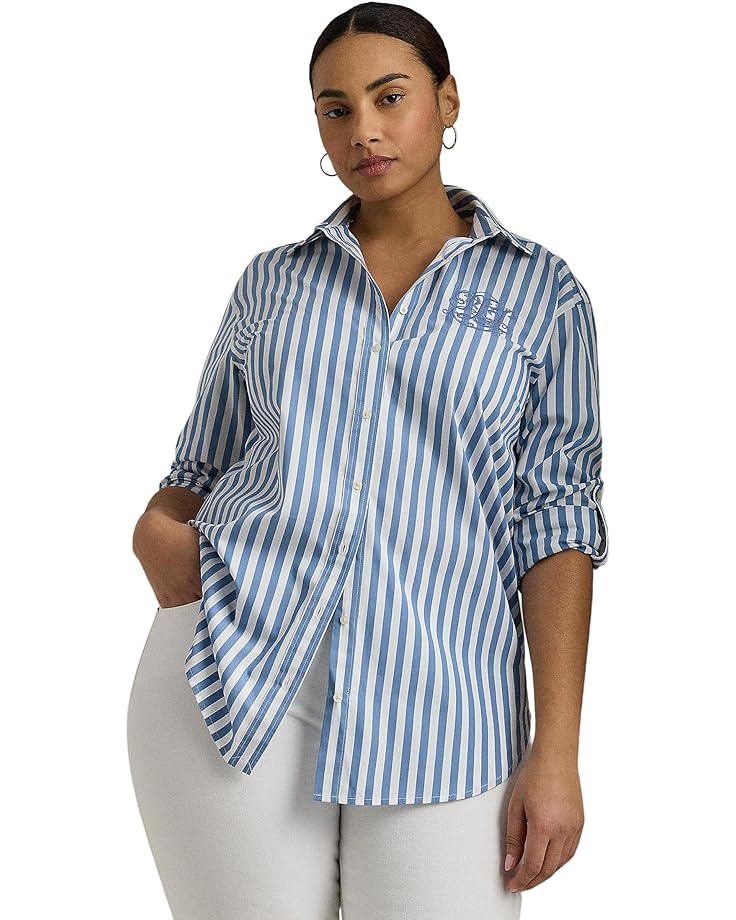 

Рубашка LAUREN Ralph Lauren Plus-Size Oversize Striped Cotton Broadcloth, цвет Pale Azure/White