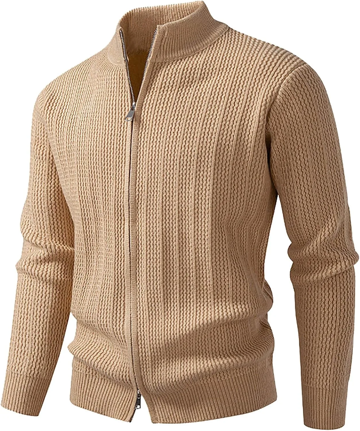 

Мужской кардиган с воротником-стойкой, вязаный, приталенный