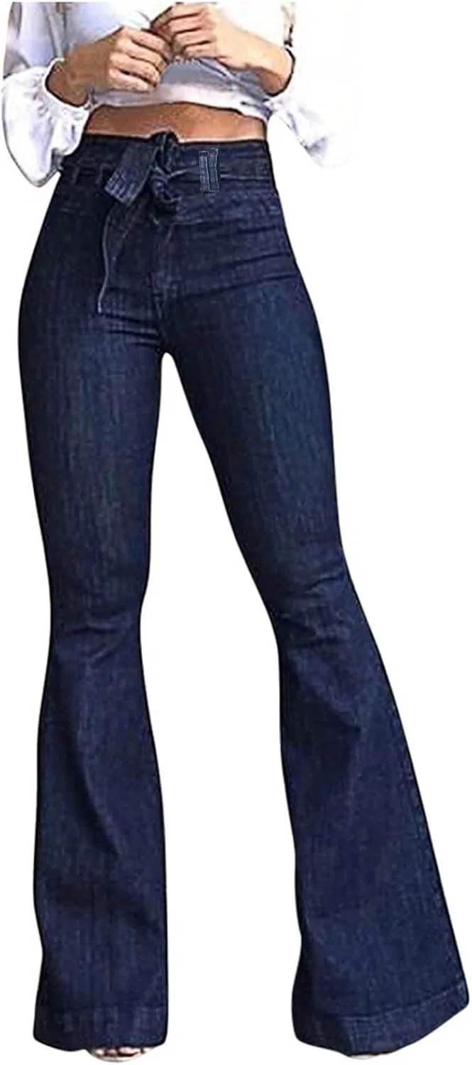 Джинсы клеш High Waisted, синий A#01