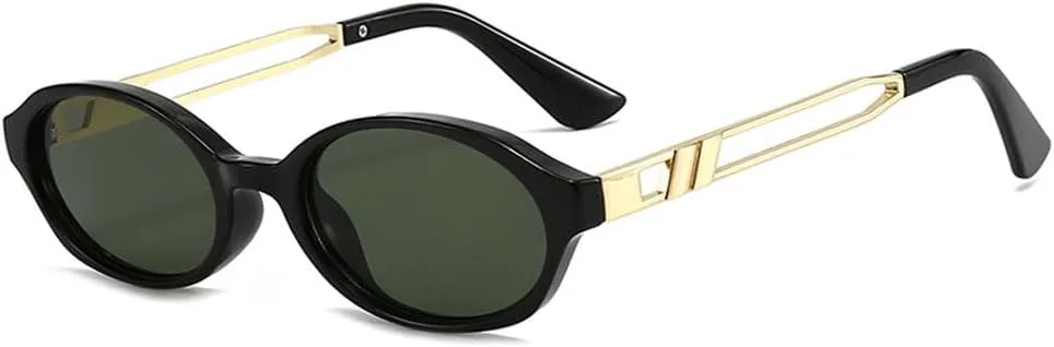 

Ретро маленькие овальные женские солнцезащитные очки, модные солнцезащитные очки UV400 для мужчин, панк-очки цвета чайного зеленого HVTVTLA, Black Dark Green