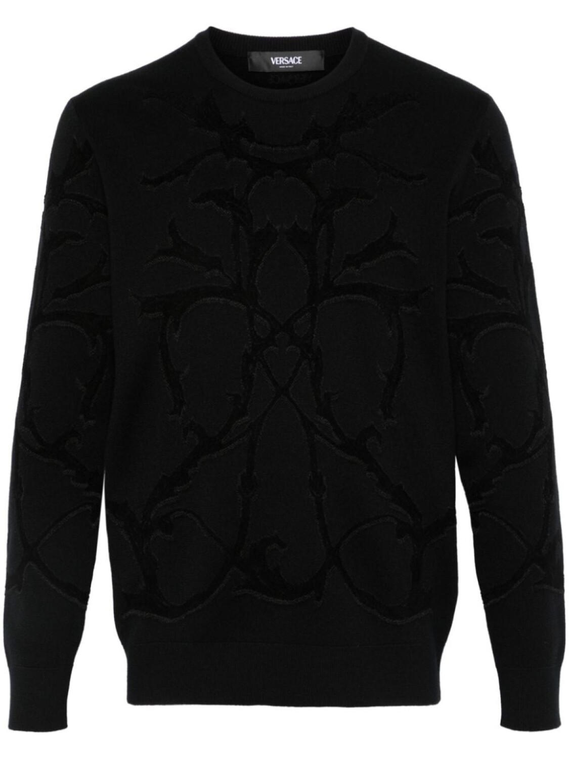 

Versace жаккардовый свитер с листьями аканта, черный