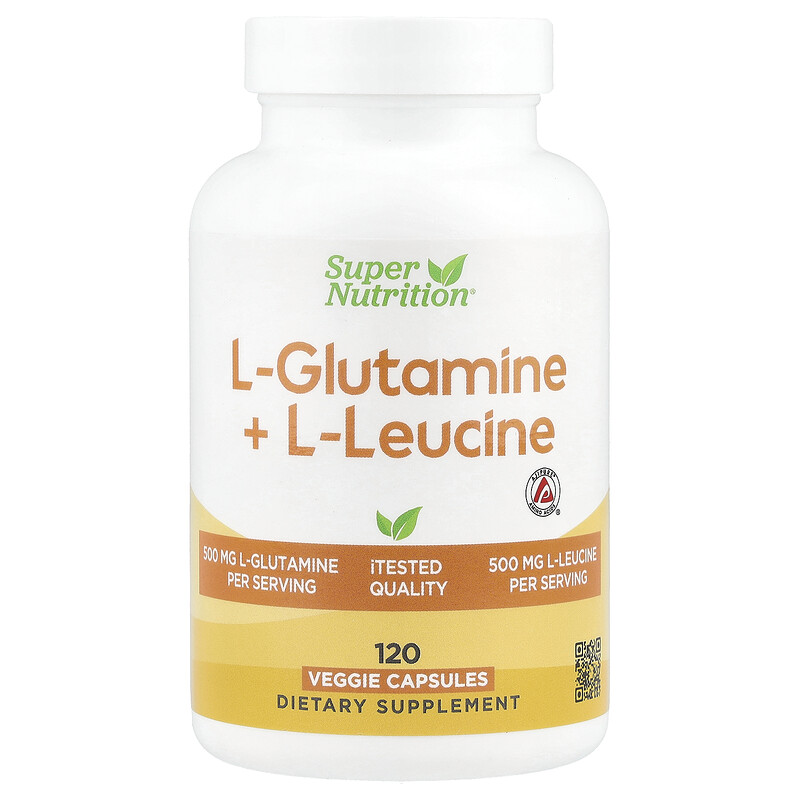 

Super Nutrition, L-глютамин и L-лейцин, 120 растительных капсул