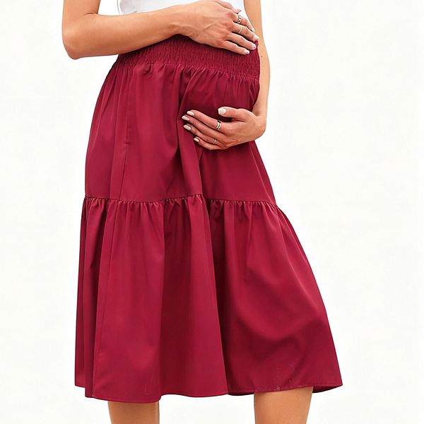 

Женская миди-юбка для беременных с присборенной талией и ярусами в цветочный принт Clearflower, Wine Red