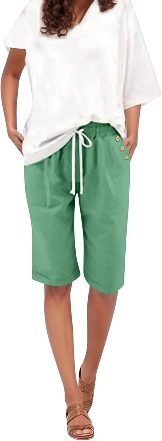 

Летние шорты для женщин 2025 с кулиской, эластичной талией, пуговицами и карманами