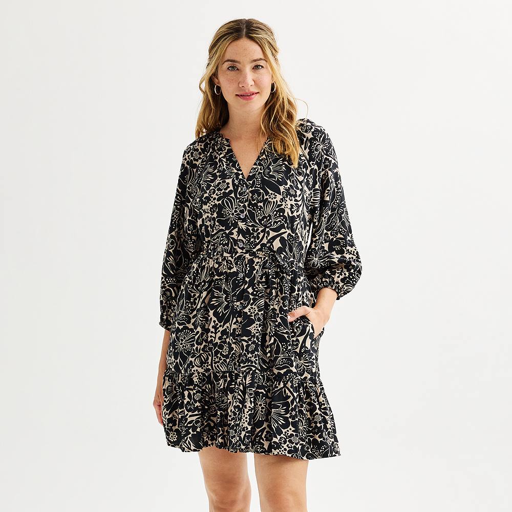 

Женское платье на пуговицах с длинными рукавами Sonoma Goods For Life Femme, цвет Khaki Black Floral