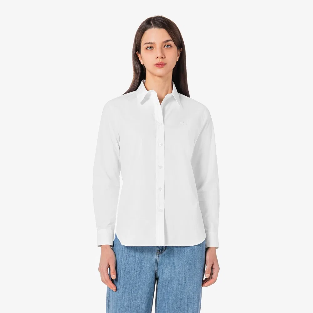 Рубашка Lacoste Белая Поплиновая Однотонная — фото 3