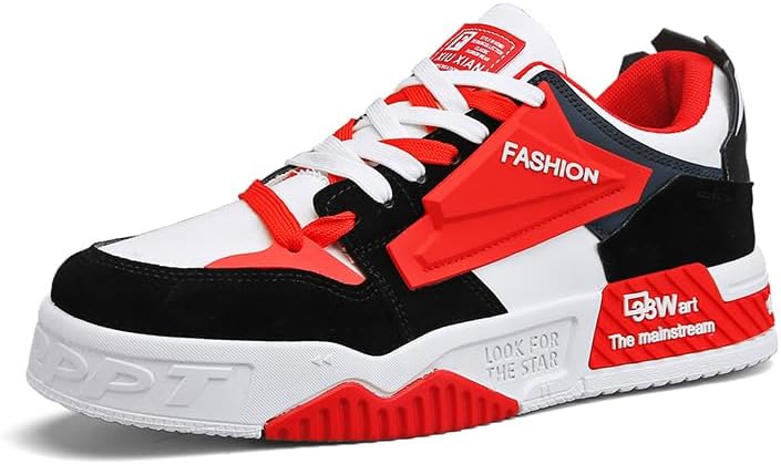 

Мужские кроссовки на шнуровке, модные повседневные с низким верхом, для ходьбы, на платформе, удобные, с противоскользящей подошвой, теннисные Yebonsho, белый/красный