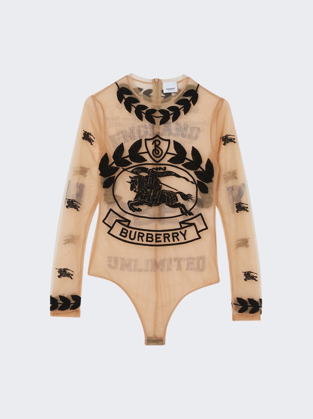 

Боди из эластичного тюля с вышивкой Ekd Burberry, цвет neutral