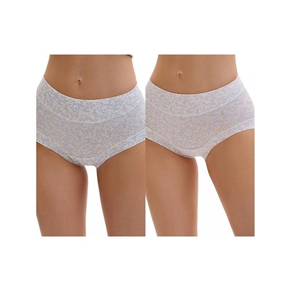 

2 пачки женских трусов с цветочным принтом, завышенная талия, полное покрытие, контроль живота Inspire Chic, Blue Purple