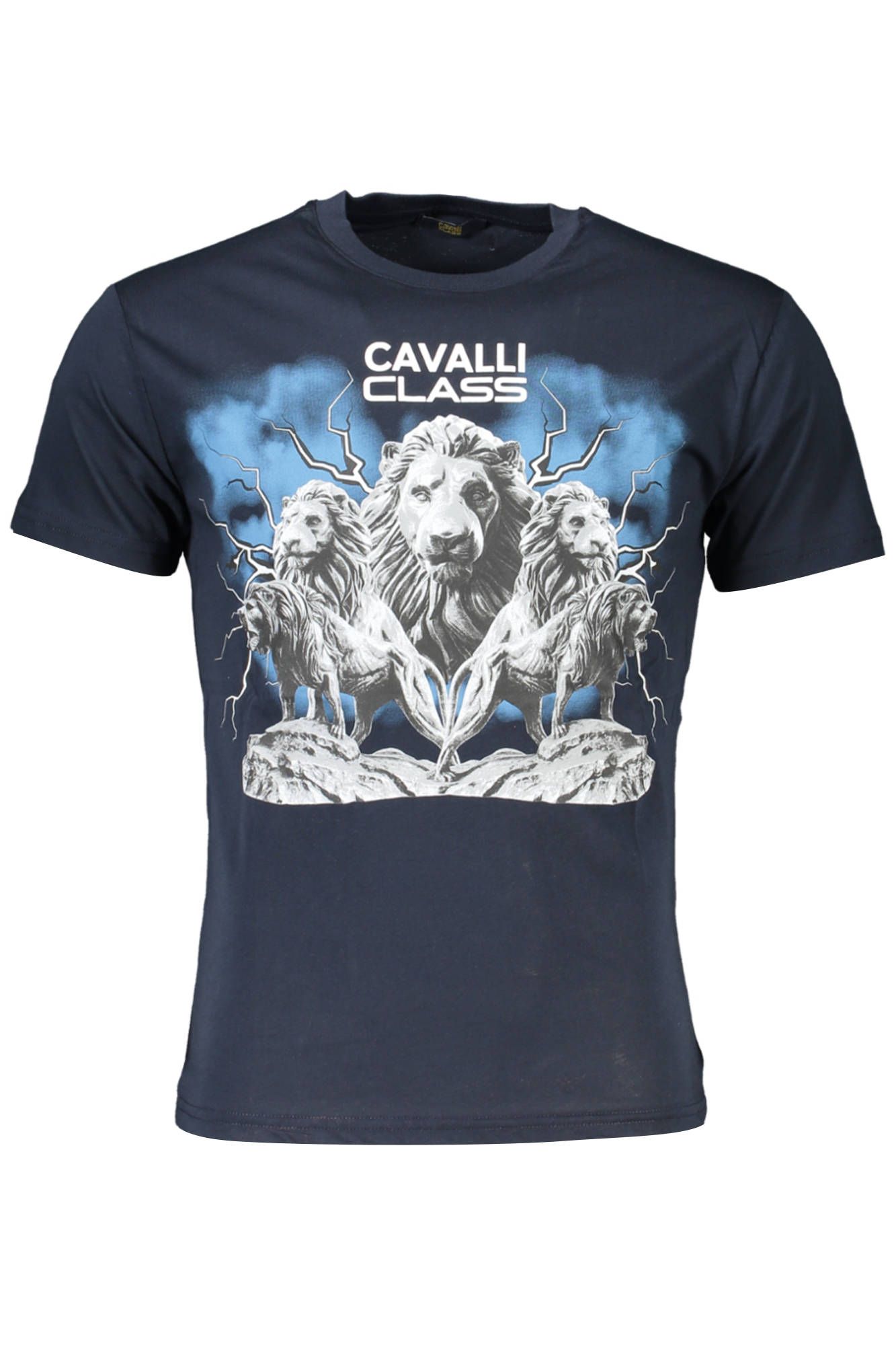 

Синяя хлопковая мужская футболка cavalli CLASS