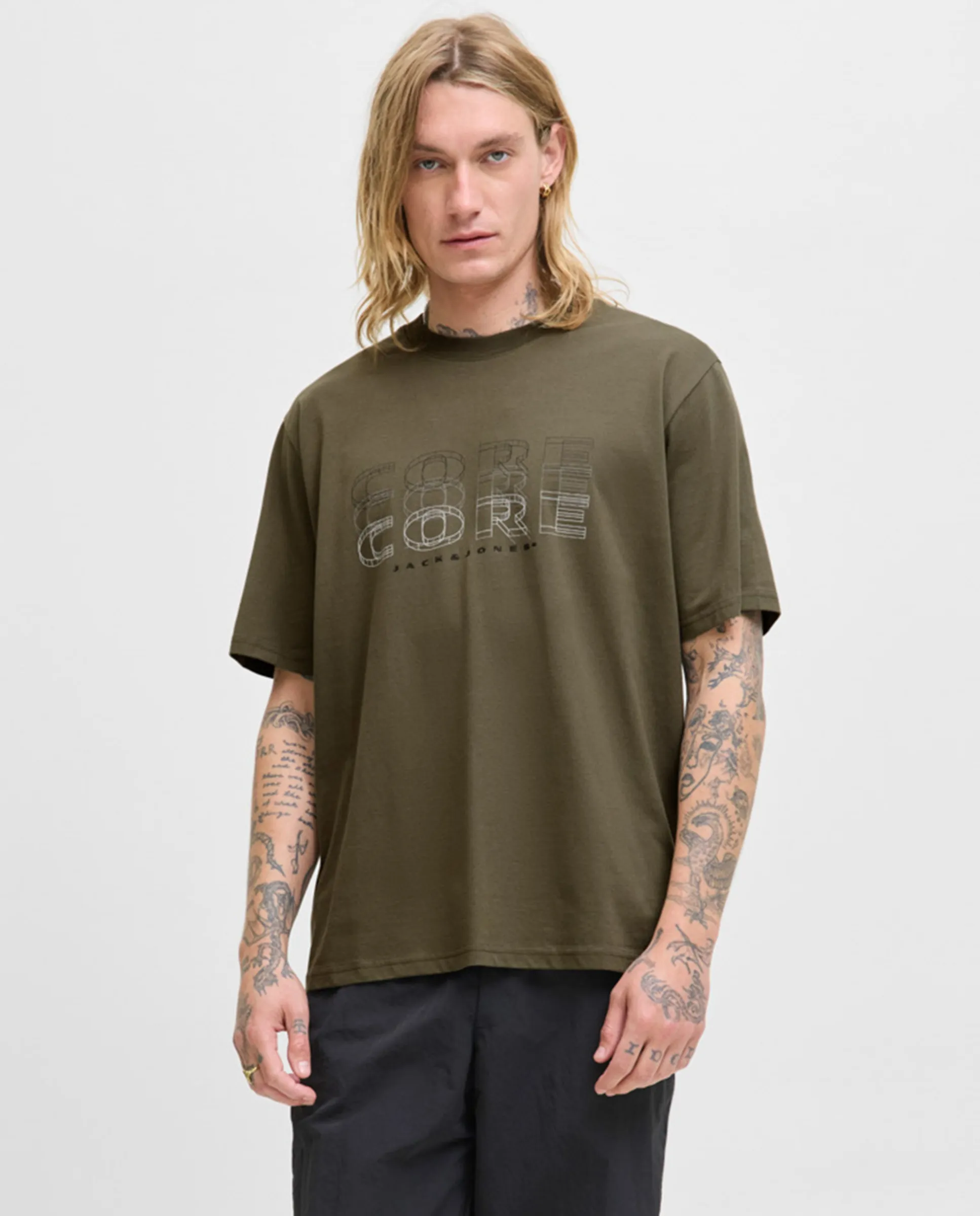 

Мужская футболка с коротким рукавом и принтом на груди Jack & Jones, зеленый