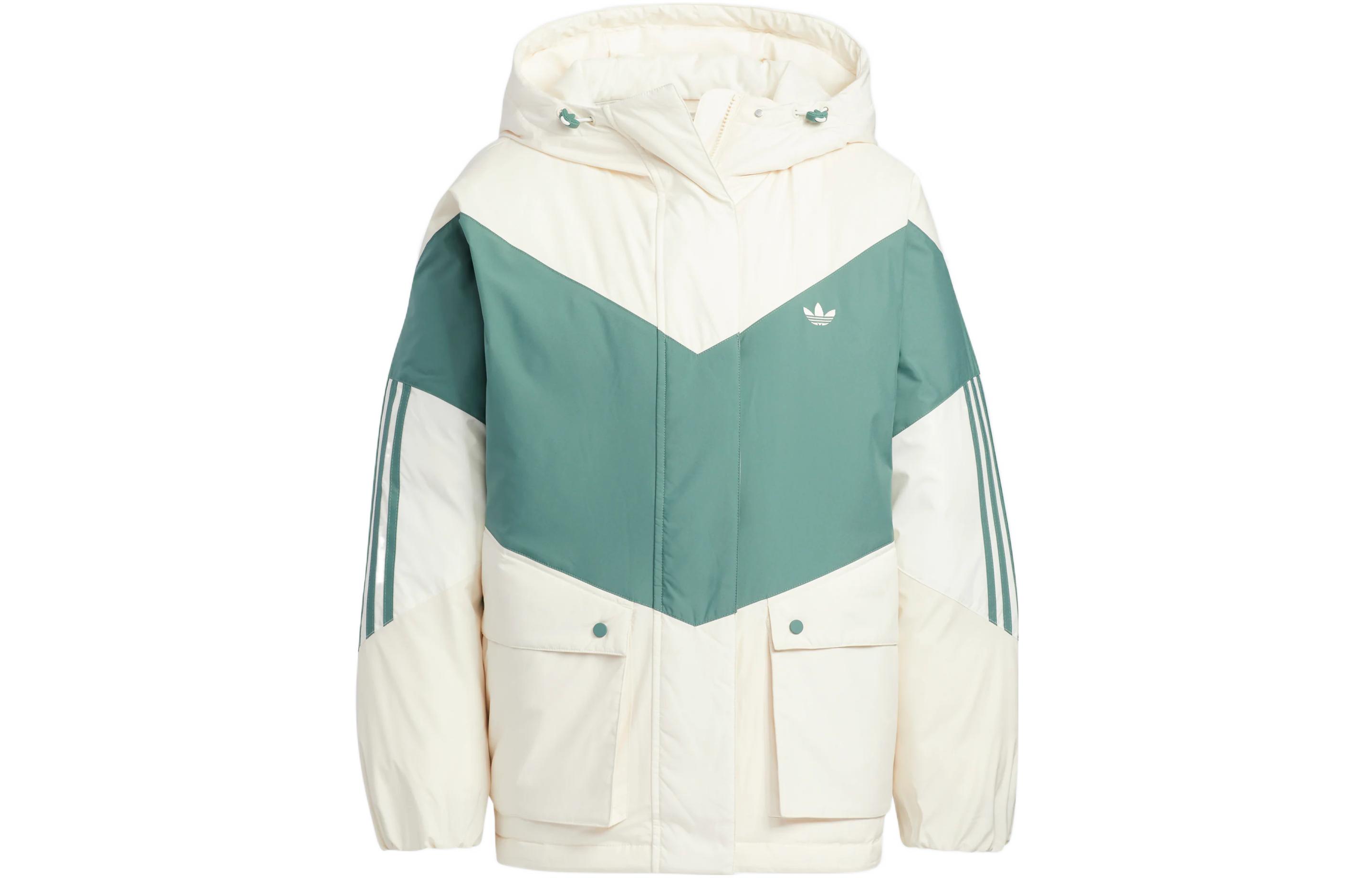Цветной пуховик Adidas Originals для женщин бело-зеленый — фото 2