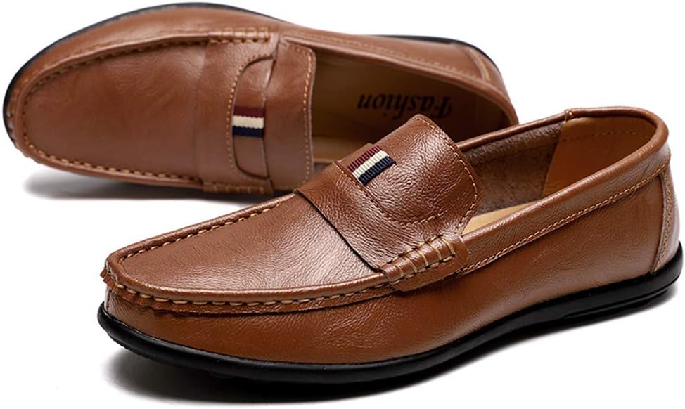 

Мужские повседневные кожаные лоферы Легкая обувь для ходьбы Модные мокасины на липучке Удобные нескользящие деловые британские туфли Asifn, коричневый