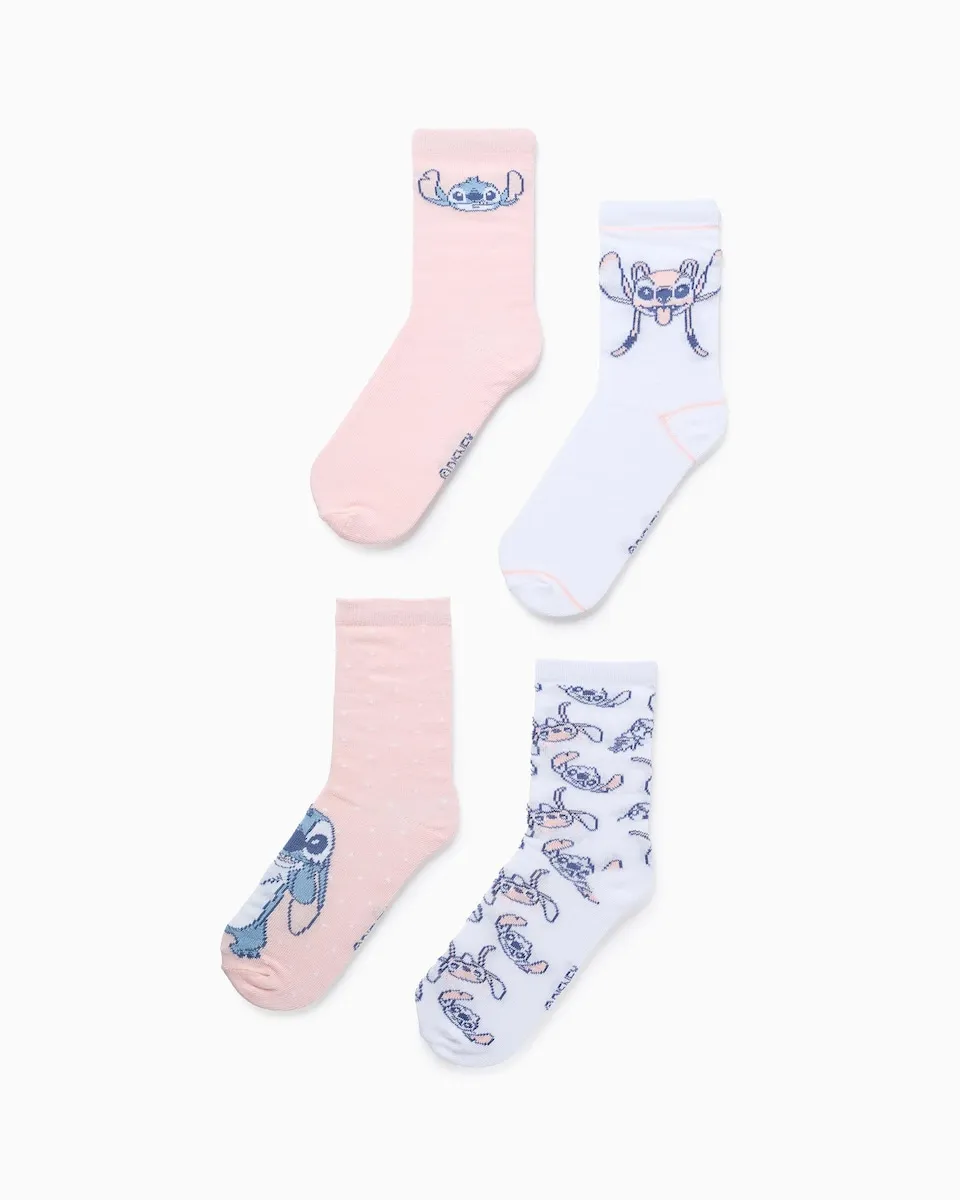 

Набор из 4 вязаных носков для девочки с мотивом Стич Zippy, розовый/белый